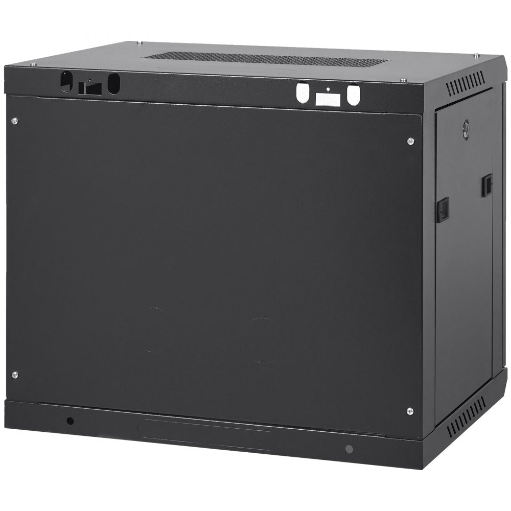 VEVOR 9U Wall-Mounted Server Network Cabinet, 15.5'' Depth, Secure Rack Enclosure, Supports up to 200 lbs, Features Lockable Glass Door and Side Panels, Ideal for IT and A/V Gear