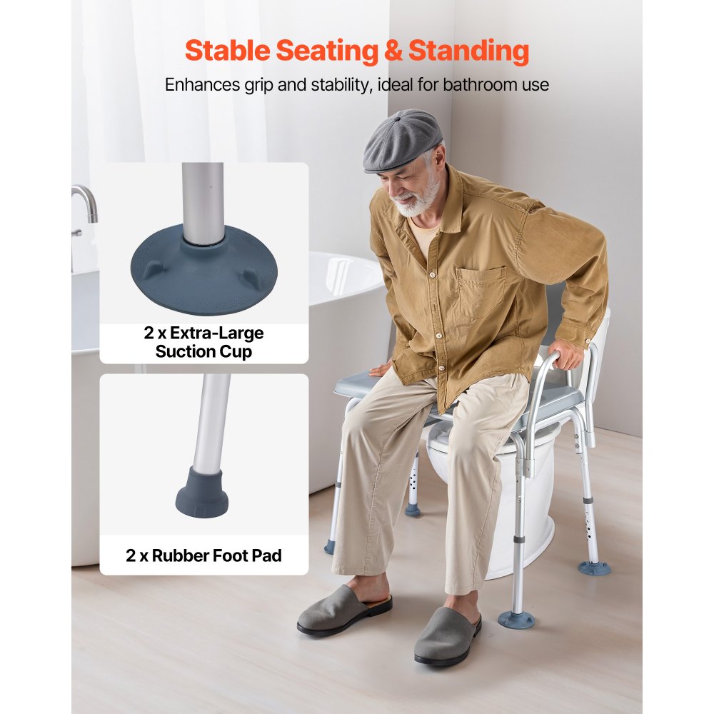 VEVOR Bedside Commode Chair, 500 lbs Weight Capacity, 4-in-1 Portable Toilet and Raised Toilet Seat with Padded Seat and Backrest, Detachable 5L Bucket, Adjustable Height Adult Potty Chair for Seniors