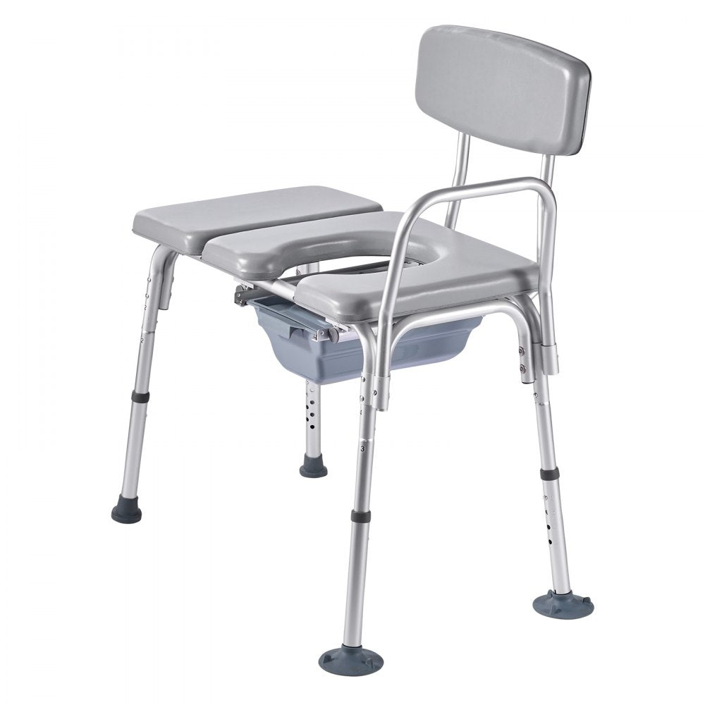 VEVOR Bedside Commode Chair, 500 lbs Weight Capacity, 4-in-1 Portable Toilet and Raised Toilet Seat with Padded Seat and Backrest, Detachable 5L Bucket, Adjustable Height Adult Potty Chair for Seniors