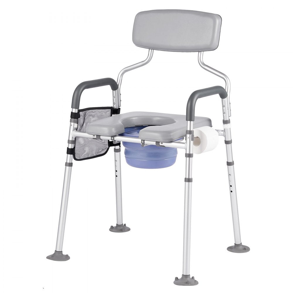 VEVOR Bedside Commode Chair, 500 lbs Capacity, 4-in-1 Portable Toilet and Raised Toilet Seat with Padded Seat & Backrest, Detachable 5L Bucket, Adjustable Height & Width Adult Potty Chair for Seniors
