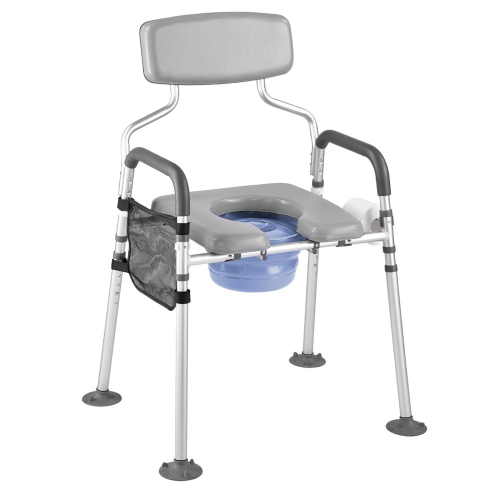 VEVOR Bedside Commode Chair, 500 lbs Capacity, 4-in-1 Portable Toilet and Raised Toilet Seat with Padded Seat & Backrest, Detachable 5L Bucket, Adjustable Height & Width Adult Potty Chair for Seniors