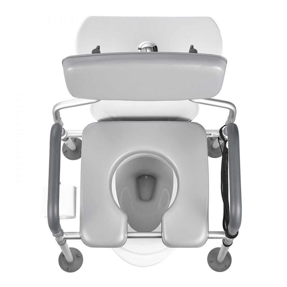VEVOR Bedside Commode Chair, 500 lbs Capacity, 4-in-1 Portable Toilet and Raised Toilet Seat with Padded Seat & Backrest, Detachable 5L Bucket, Adjustable Height & Width Adult Potty Chair for Seniors
