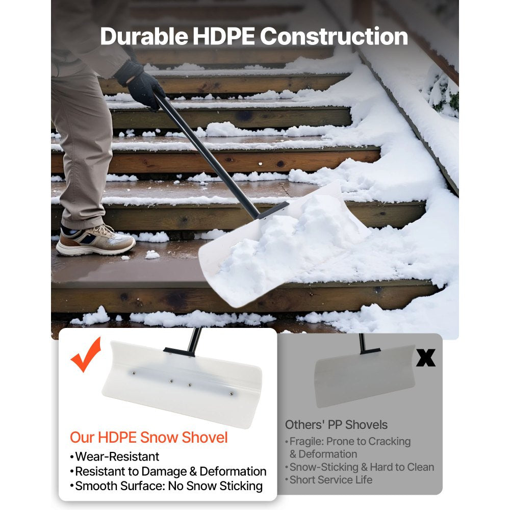 VEVOR Snow Pusher Shovel, 24 in Wide Outdoor Snowplow Shovel with Ergonomic Grip, HDPE Plastic Blade, Winter Shovels with Segmented Handle, Portable Snow Removal Tool for Driveway Garden Camping