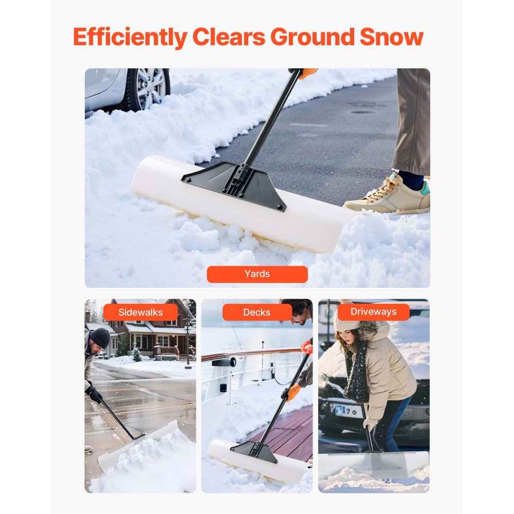 VEVOR Snow Pusher Shovel, 36 in Outdoor Snowplow Shovel with Ergonomic Grip, HDPE Plastic Blade, Winter Shovels with Segmented Handle, Metal Edged Strip, Portable Snow Removal Tool for Driveway Garden