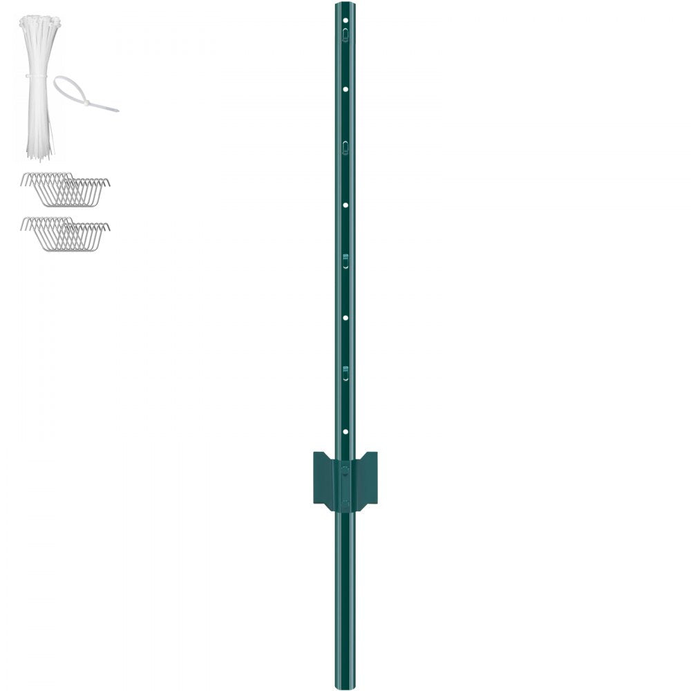 VEVOR 3 Feet Fence Post, 10 Pack U-Channel Heavy Duty Metal Fence Posts, Sturdy Steel Fence Stakes for Garden Yard, Lawn, Farms and Outdoor Wire Fencing, Green