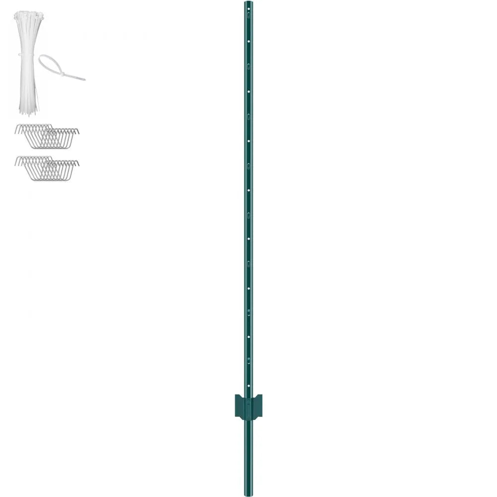 VEVOR 5 Feet Fence Post, 10 Pack U-Channel Heavy Duty Metal Fence Posts, Sturdy Steel Fence Stakes for Garden Yard, Lawn, Farms and Outdoor Wire Fencing, Green