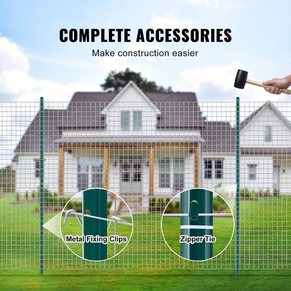 VEVOR 6 Feet Fence Post, 6 Pack U-Channel Heavy Duty Metal Fence Posts, Sturdy Steel Fence Stakes for Garden Yard, Lawn, Farms and Outdoor Wire Fencing, Green