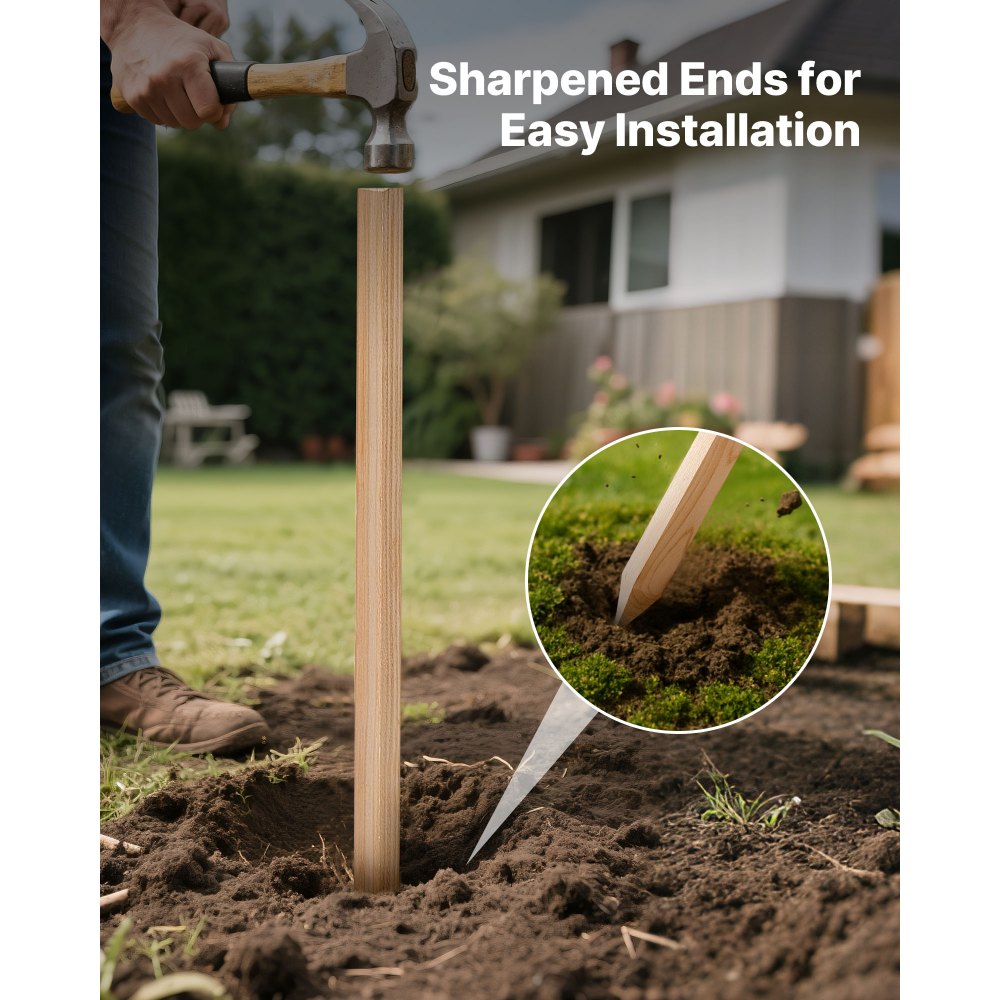 VEVOR Wooden Garden Stakes, 25 Pcs 48x0.75x0.75 in Survey Grading Stakes, Garden Ground Stake with Sharp Point, Fir Wood Plant Support Stake, Sign Posts for Silt Fence Backyard Boundaries Baselines
