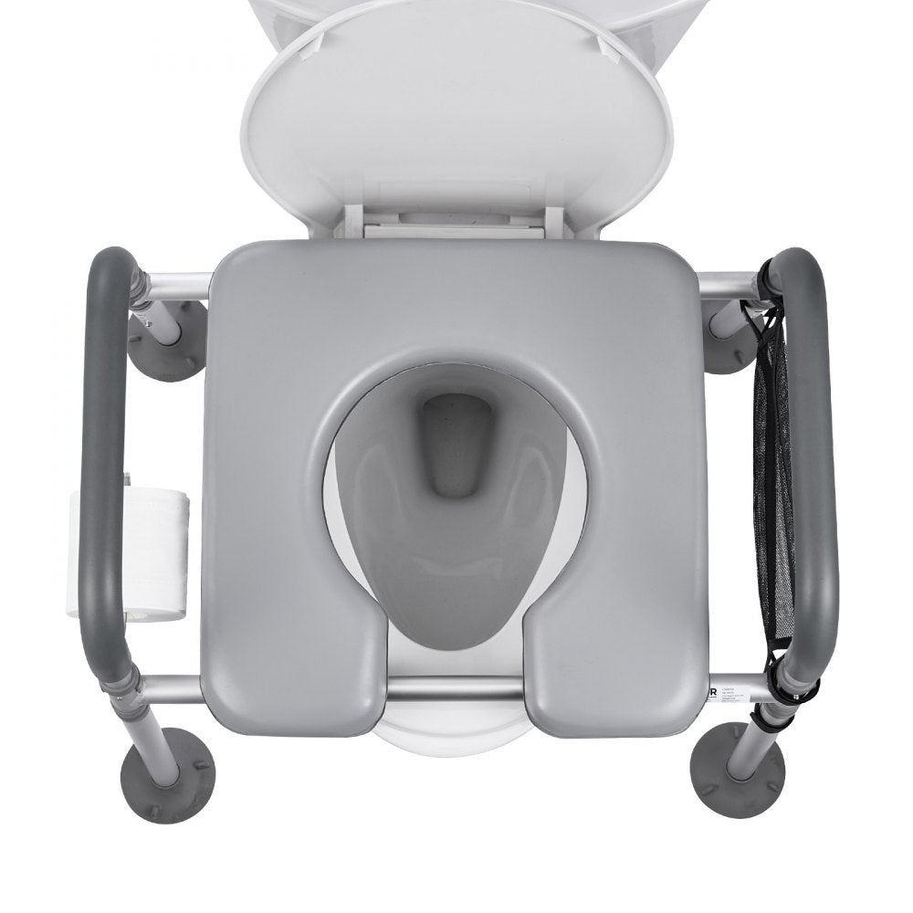 VEVOR Bedside Commode Chair, 500 lbs Capacity, 4-in-1 Portable Toilet and Raised Toilet Seat with Padded Seat & Armrest, Detachable 5L Bucket, Adjustable Height & Width Adult Potty Chair for Seniors