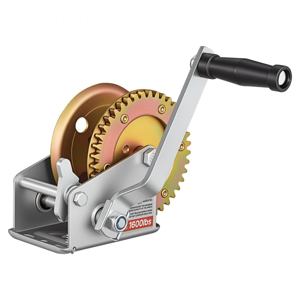 VEVOR Boat Winch, 1600 lbs Hand Winch, Heavy Duty Manual Rope Crank, Portable Two-Way Ratchet, 4: 1 Gear Ratio, Easy Installation Gear for Boat Trailer ATV Towing