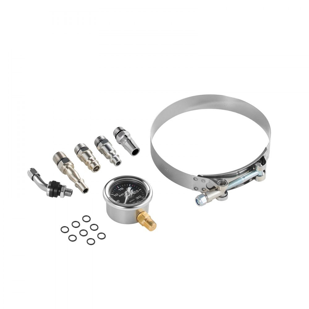 VEVOR Turbo Boost Leak Tester 4", 3" 6061 Aluminum End Cap, 0-30 PSI Adapter Gauge Range, Check Test Intake Charge Pipe Pressure Leaks with 4 Pairs of Air Fittings for Turbo Cars, SUVs, Diesel Trucks