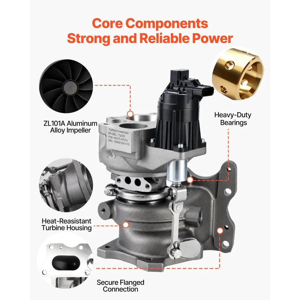 VEVOR Complete Turbo Turbocharger Kit with Solenoid Valve, Compatible with Honda Civic 2016-2020 L4 1.5L, Replace# 49373-07012, 49373-07013, 49373-07015, 49373-07014, 49373-07011, 18900-5AF-H010-M3