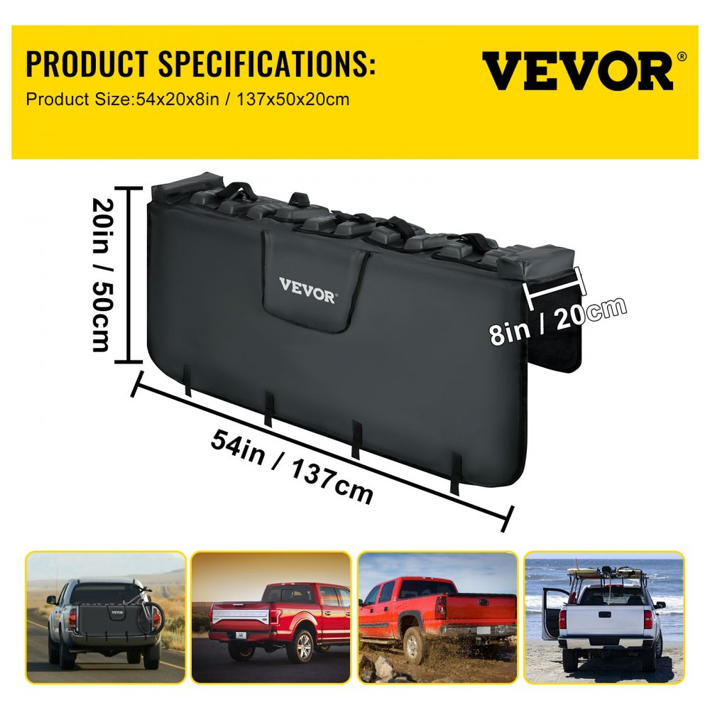 VEVOR Tailgate Pad, 54" Wide Pickup Truck Tailgate Bike Pad, Bike Tailgate Protection Cover Carries up to 5 Bikes, Truck Bed Bike Pad with PVC Outer Layer, Tool Pocket and Straps
