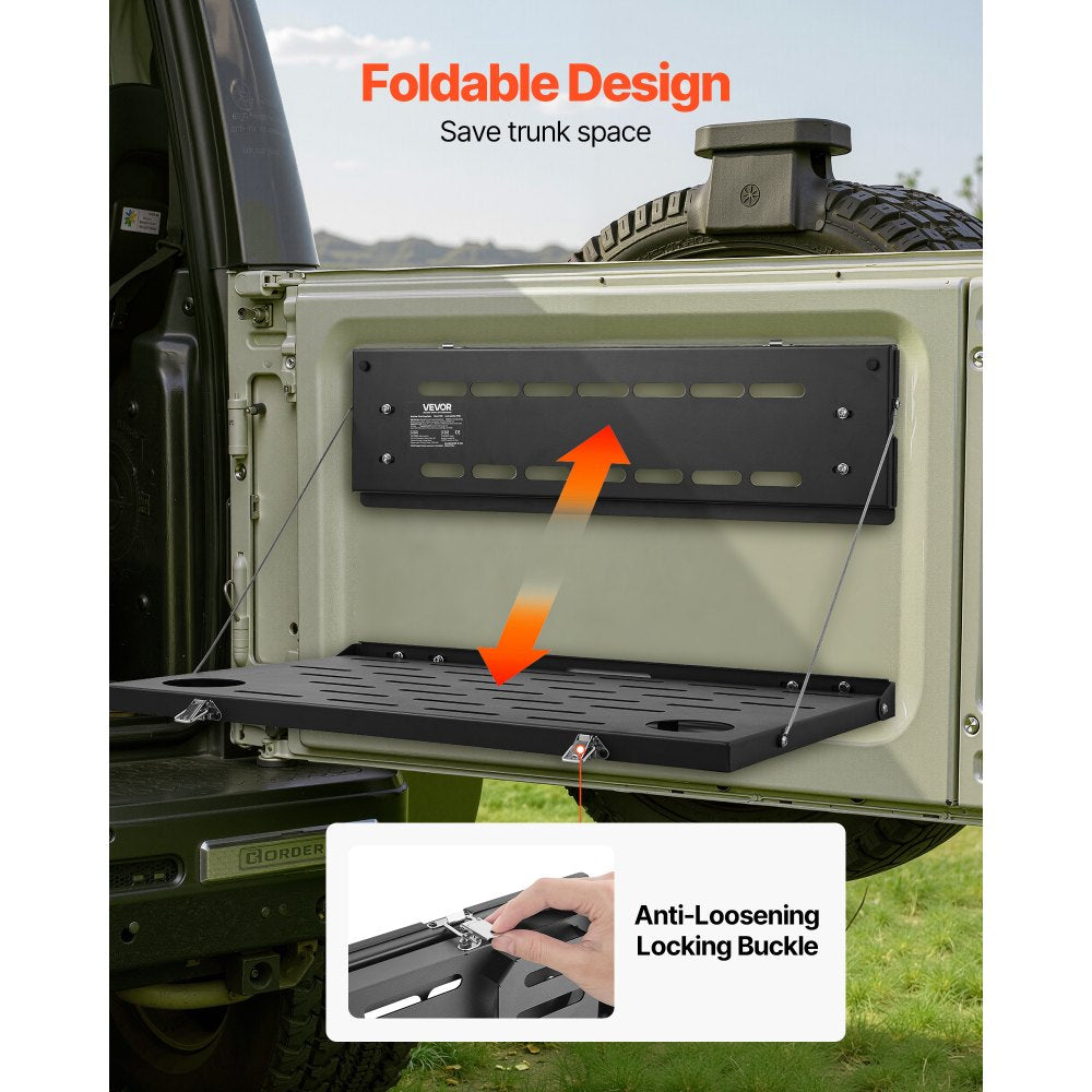 VEVOR Tailgate Table for 2021-2026 Ford Bronco 4 Door Hardtops (Exclude Bronco Sport), Foldable Molle Panel Drop Down Table, Rear Door Cargo Storage Rack Shelf Luggage Holder Carrier