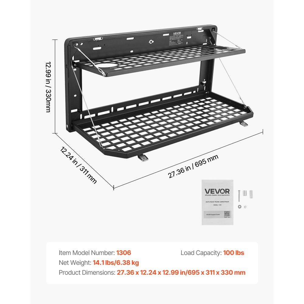 VEVOR Tailgate Table for Jeep Wrangler JL 2019 - Present, Carbon Steel Foldable Molle Panel Double-Layer Drop Down Table, Rear Cargo Storage Rack Shelf Luggage Holder Carrier Camping Accessories