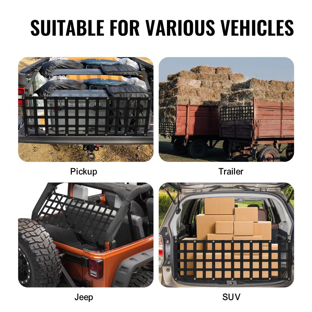 VEVOR Tailgate Net, 60 in x 18 in, Heavy Duty Cargo Net for Truck Bed with 4 Adjustable Telescopic Straps, Extendable & Durable, Flexible Adjustment, Suitable for Pickup, Trailer, Truck, Jeep, SUV