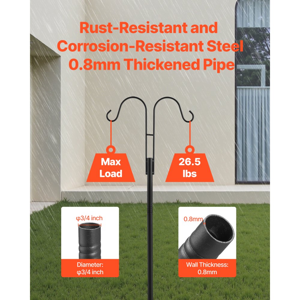 VEVOR Double Shepherds Hooks for Outdoor, 8 Pack 76 Inch Heavy Duty Bird Feeder Pole, 3/4 Inch Thick Garden Hooks for Hanging Hummingbird Feeder, Plant Baskets, Solar Light Lanterns,Wind Chimes