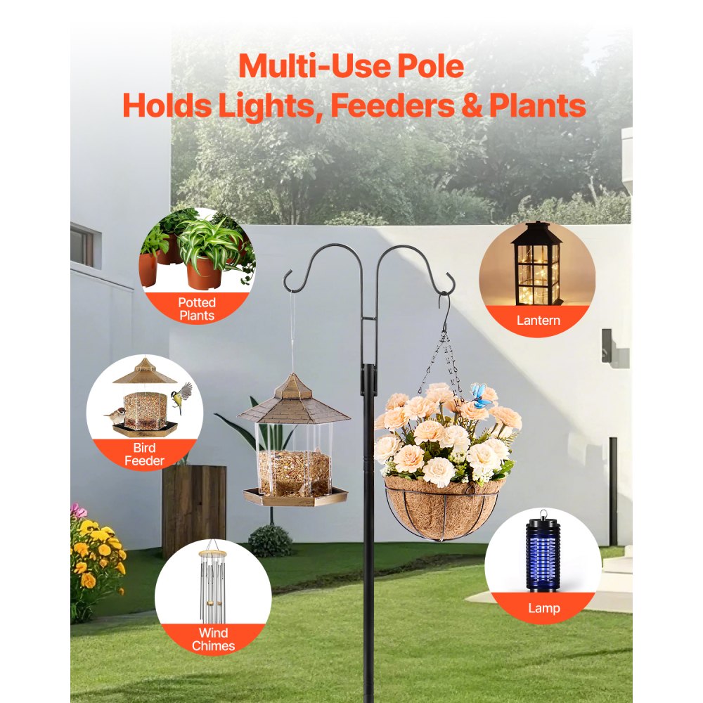 VEVOR Double Shepherds Hooks for Outdoor, 8 Pack 76 Inch Heavy Duty Bird Feeder Pole, 3/4 Inch Thick Garden Hooks for Hanging Hummingbird Feeder, Plant Baskets, Solar Light Lanterns,Wind Chimes