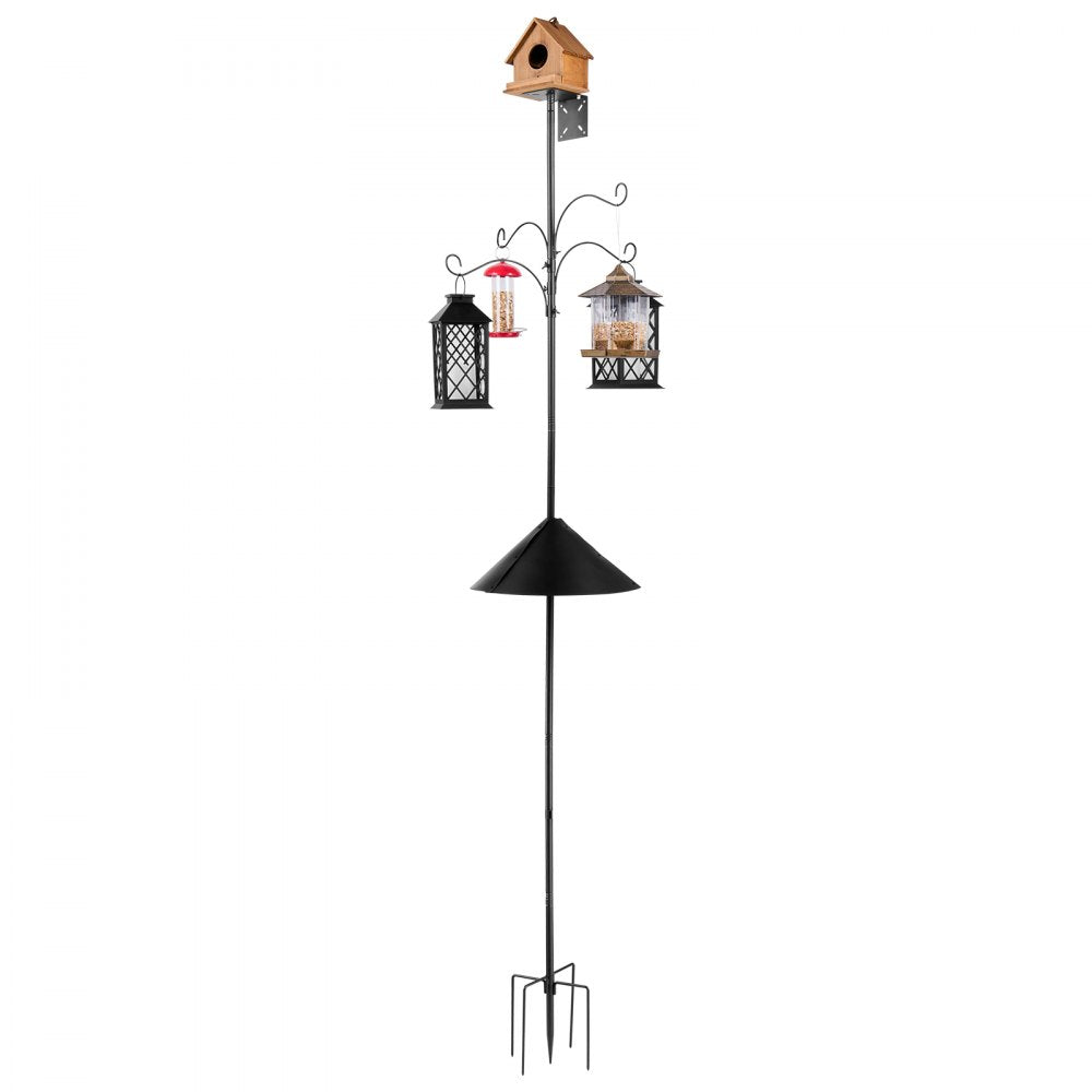 VEVOR 4-Hook Wild Bird Feeder Stand Pole, 92 Inch Bird Feeding Station Kit, 31/32 inch Diameter Bird House Hanging Hooks with Squirrel Guard Baffle, Heavy Duty Multi-Feeder Stand Easy to Install