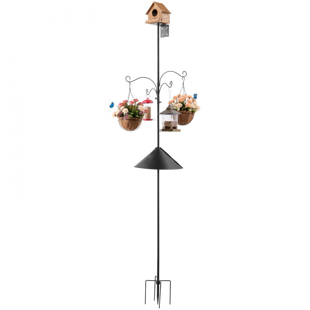 VEVOR 4-Hook Wild Bird Feeder Stand Pole, 92 Inch Bird Feeding Station Kit, 31/32 inch Diameter Bird House Hanging Hooks with Squirrel Guard Baffle, Heavy Duty Multi-Feeder Stand Easy to Install