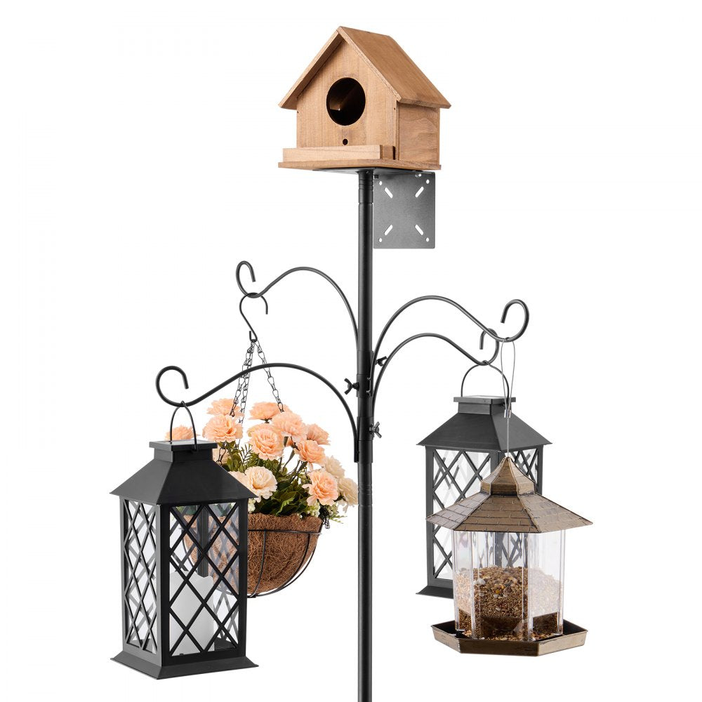 VEVOR 4-Hook Wild Bird Feeder Stand Pole, 92 Inch Bird Feeding Station Kit, 31/32 inch Diameter Bird House Hanging Hooks with Squirrel Guard Baffle, Heavy Duty Multi-Feeder Stand Easy to Install