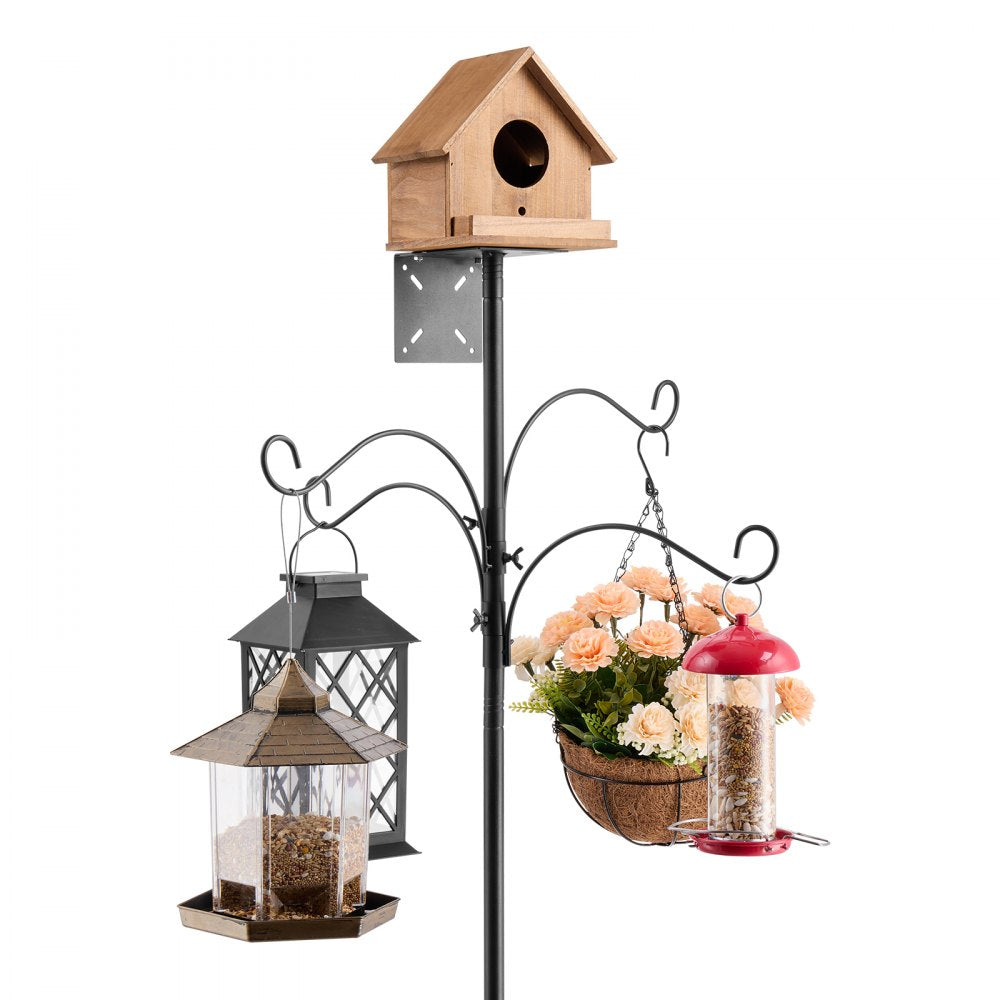 VEVOR 4-Hook Wild Bird Feeder Stand Pole, 92 Inch Bird Feeding Station Kit, 31/32 inch Diameter Bird House Hanging Hooks with Squirrel Guard Baffle, Heavy Duty Multi-Feeder Stand Easy to Install