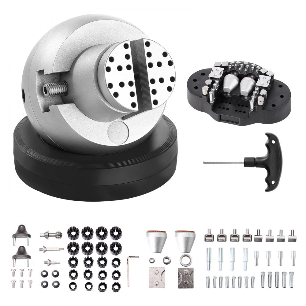 VEVOR Ball Vise, 5" Engraving Setting Tool, 360° Rotation Engraving Block Vise, 69 PCS Attachment Jewelry Engraving Block Tools Standard Block for Gemstone Inlay and Small-Scale Engraving