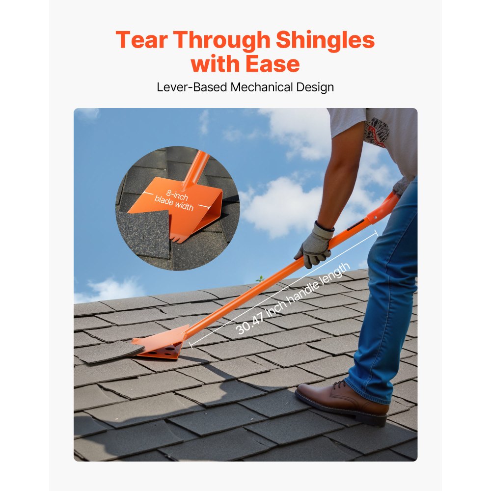 VEVOR Shingle Shovel 2 Pack, D-Grip Handle Shingle Roof Ripper, High Hardness 45# Steel & Lightweight Easy Tearing Off Roofing & Nails Tool, ideal for Commercial and Residential Use,Orange