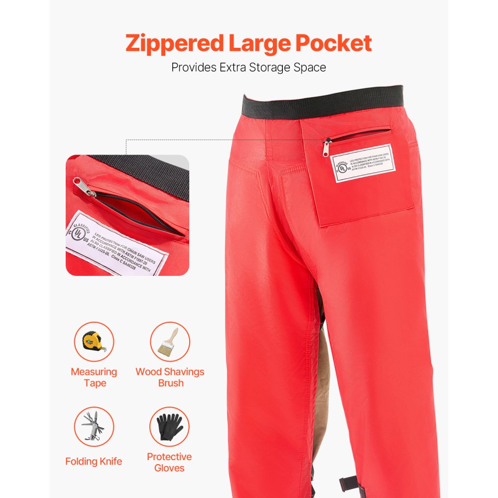 VEVOR Apron Style Chainsaw Chaps, Class C, 8 Layers Chainsaw Pants with Adjustable Belt & Gear Pocket,  Chain Saw Chaps for Men/Women, Chainsaw Safety Equipment for Loggers Forest Workers, Medium
