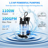 VEVOR 1.5 HP Submersible Cast Iron and Steel Sump Pump, 6000 GPH Submersible Water Pump with Integrated Vertical Float Switch, for Basement Water Basin and Flooding Area Tested to UL Standards