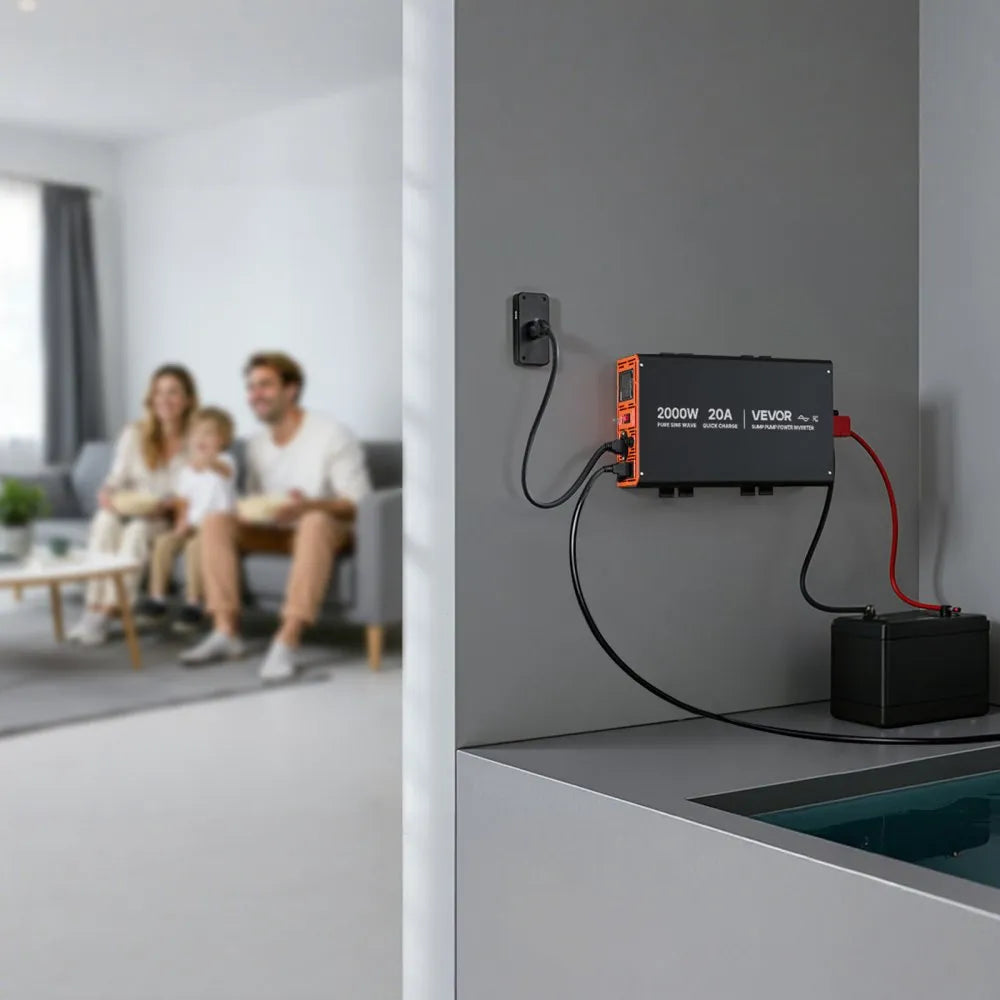 VEVOR 2000W Sump Pump Battery Backup System, LCD Display, Auto Switches to Battery Inverter Power for Sump Pump, Pure Sine Wave, for Basement Protection Emergency Power Outage, Batteries Not Included