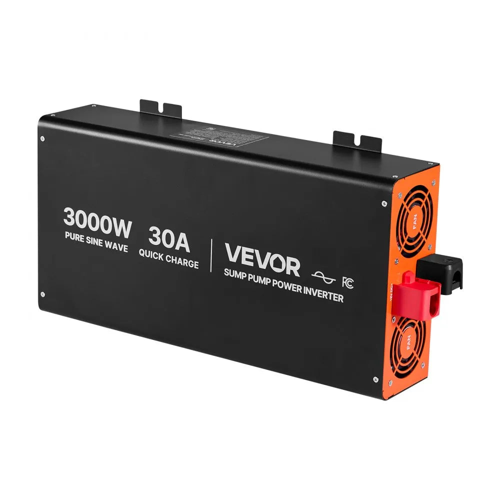 VEVOR 3000W Sump Pump Battery Backup System, LCD Display, Auto Switches to Battery Inverter Power for Sump Pump, Pure Sine Wave, for Basement Protection Emergency Power Outage, Batteries Not Included