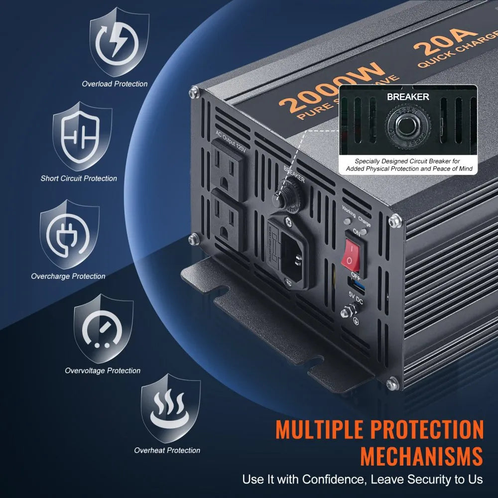 VEVOR 2000W Sump Pump Battery Backup with LCD, Automatically Shifts to Inverter Power Ensuring Uninterrupted Operation, Essential for Emergencies & Power Failures