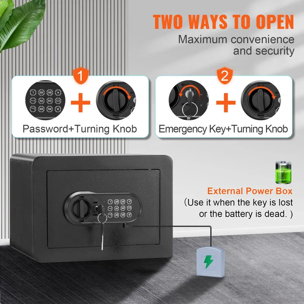 VEVOR Safe, 0.5 Cubic Feet Home Safe, Steel Security Safe with Digital Keypad and 2 Keys, Wall-Mounted Cabinet Safe Protect Cash, Gold, Jewelry, Documents for Home, Hotel, 13.8 x 9.8 x 9.8 inches