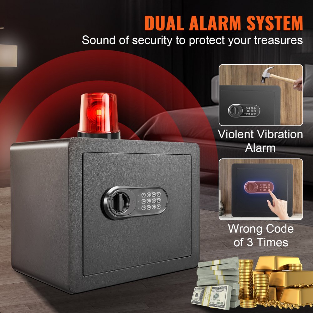 VEVOR Safe, 1.2 Cubic Feet Home Safe, Steel Security Safe with Digital Keypad and 2 Keys, Cabinet Safe with Fire-proof Bag, Protect Cash, Gold, Jewelry, Documents for Home, Hotel, 15.8x11.8x13.8 inche
