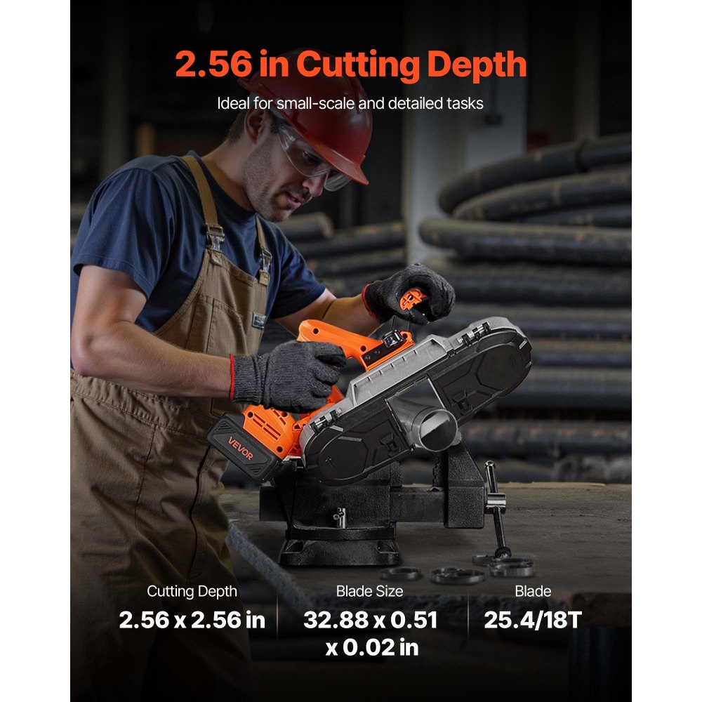 VEVOR 20V Portable Band Saw Kit, 2.56-Inch Deep Cut, AC 110V, 360W Bandsaw with Brushless Motor, 4.0 Ah Battery, Cordless and Compact Portaband, 0-192 m/min Variable Speed, for Cutting Metal, Wood