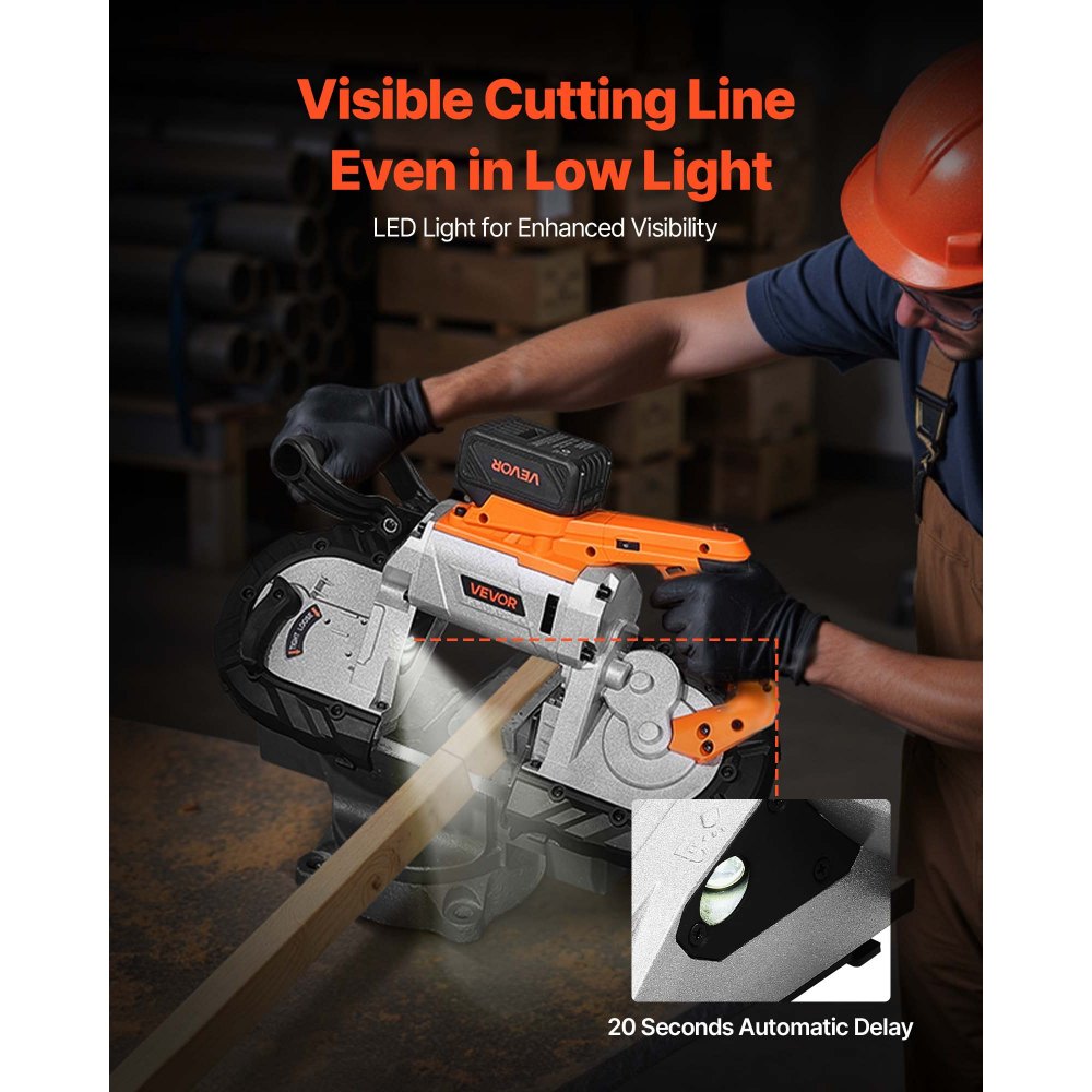 VEVOR 20V Portable Band Saw Kit, 5 Inches Deep Cut, AC 110V, 360W Bandsaw with Brushless Motor, 4.0 Ah Battery, Cordless and Compact Portaband, 0-120 m/min Variable Speed, for Cutting Metal, Wood