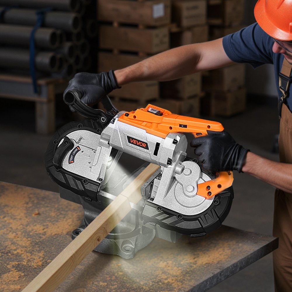 VEVOR 20V Portable Band Saw, 5 Inches Deep Cut, 360W Bandsaw with Brushless Motor, Cordless and Compact Portaband, Hang Hooks, 0-120 m/min Variable Speed, for Cutting Metal, Wood (Bare Tool Only)