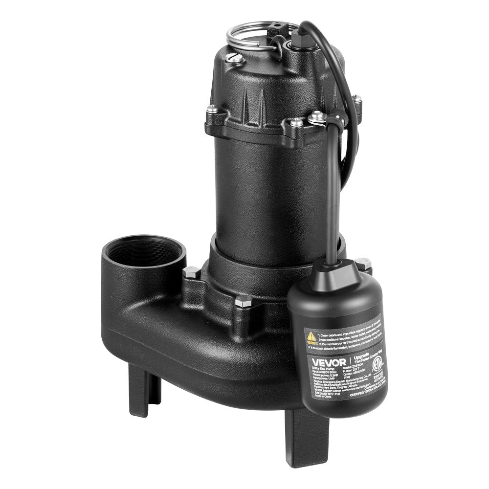 VEVOR Sewage Pump System, 1/2 HP, 4800 GPH Cast Iron Sewage Pump with Basin Kit, 120 Volt, Automatic On/Off Outdoor Water/Seepage Collection and Removal System with Float Switch, 2" Discharge, Black