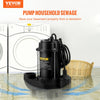 VEVOR Submersible Sewage Pump, 3/4 HP, 5880 GPH, 1050W, Durable Cast Iron, Includes 2" Outlet and 10 ft Piggy-back Float Switch, Ideal for Septic Tanks, Basements