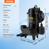 VEVOR Submersible Sewage Pump, 3/4 HP, 5880 GPH, 1050W, Durable Cast Iron, Includes 2" Outlet and 10 ft Piggy-back Float Switch, Ideal for Septic Tanks, Basements