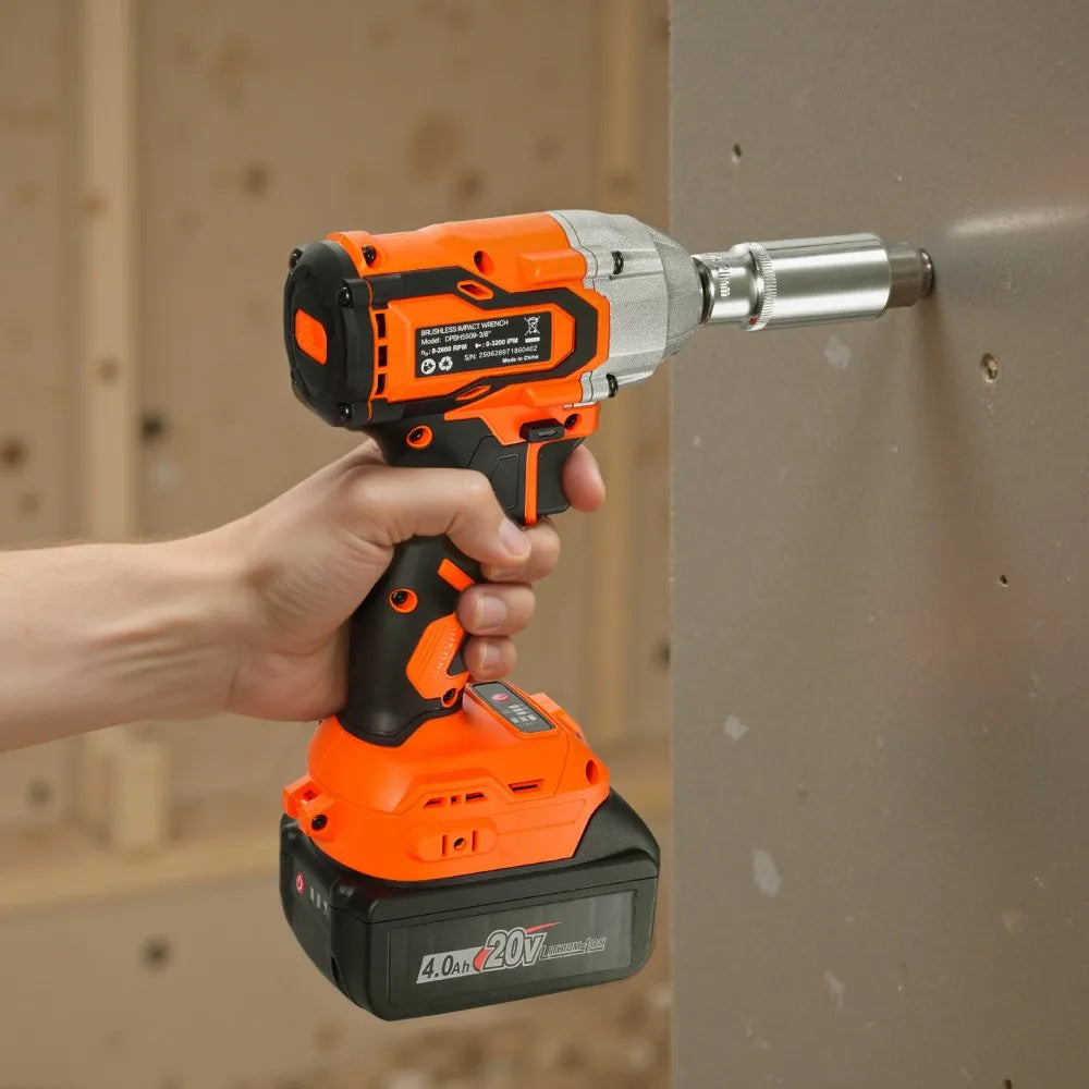 VEVOR Cordless Impact Wrench, 280 ft-lbs / 380 N·m High Torque, 3/8 inch, 20V Electric Impact Wrench with Brushless Motor, 4Ah Battery, Charger, 5 Sockets and Belt Clip, for Car Tire Truck DIY