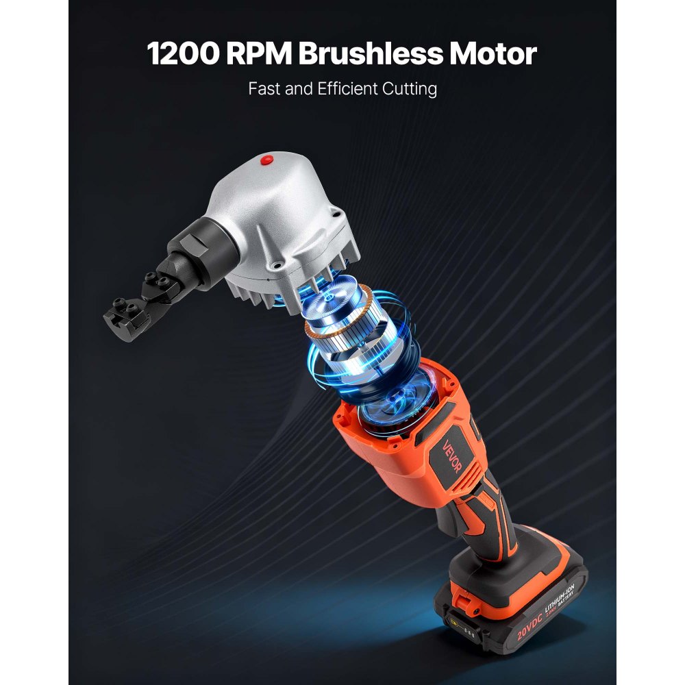 VEVOR Cordless Metal Nibbler, with 18 V 2000 mAh Battery, 1200 RPM Brushless Motor, Electric Nibbler Metal Cutter with Plastic Carrying Case for Cutting Stainless Steel, Aluminum, and Copper Sheet