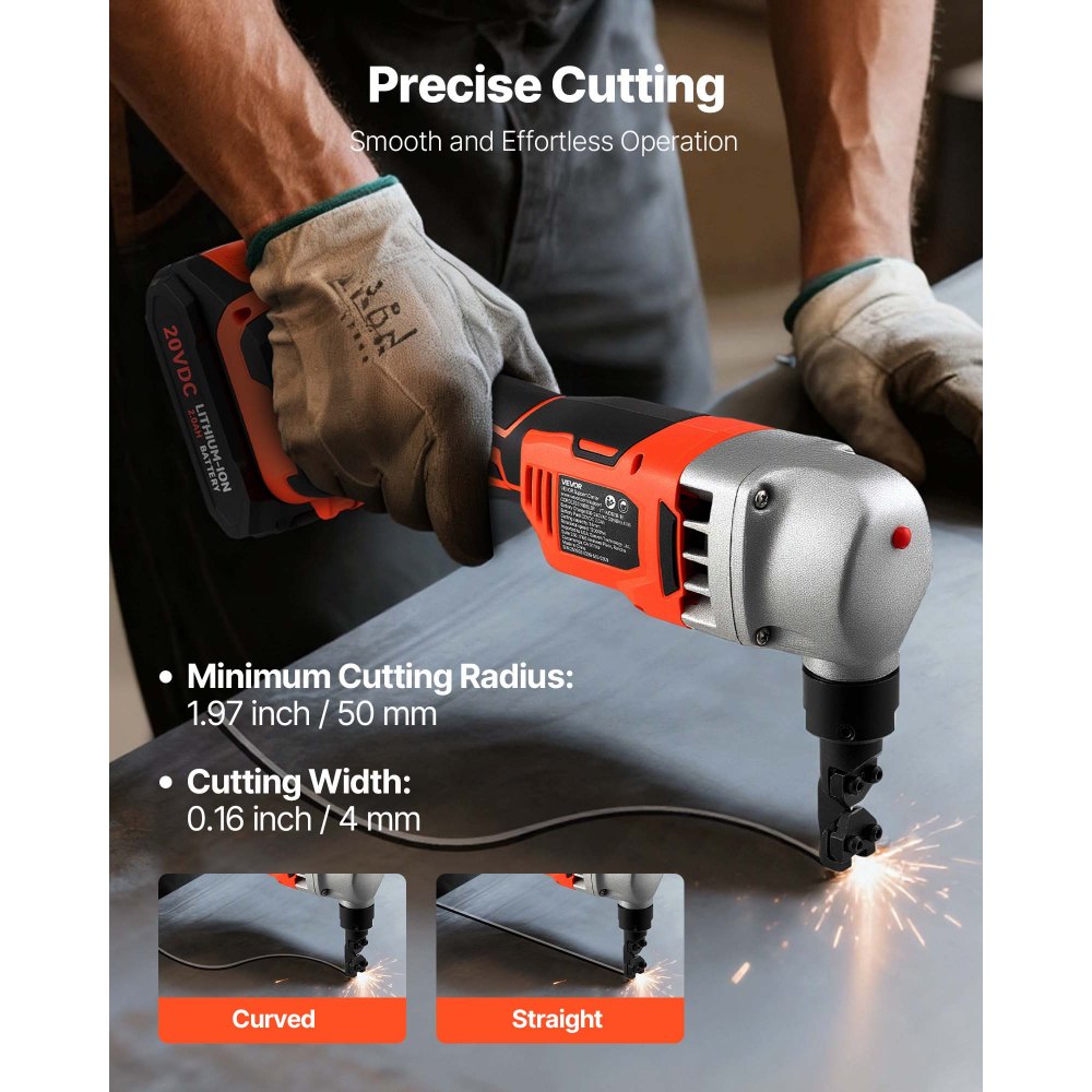VEVOR Cordless Metal Nibbler, with 18 V 2000 mAh Battery, 1200 RPM Brushless Motor, Electric Nibbler Metal Cutter with Plastic Carrying Case for Cutting Stainless Steel, Aluminum, and Copper Sheet
