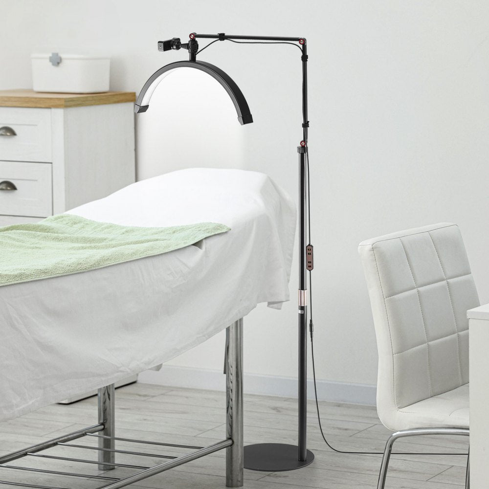 VEVOR Half Moon Light for Esthetician, 2 in 1 LED Floor and Desk Lamp Lash Light for Eyelash Extensions, Arched Eyelash Lamp with Phone Holder, Remote Control, for Beauty, Skincare, Eyebrows, Tattoo