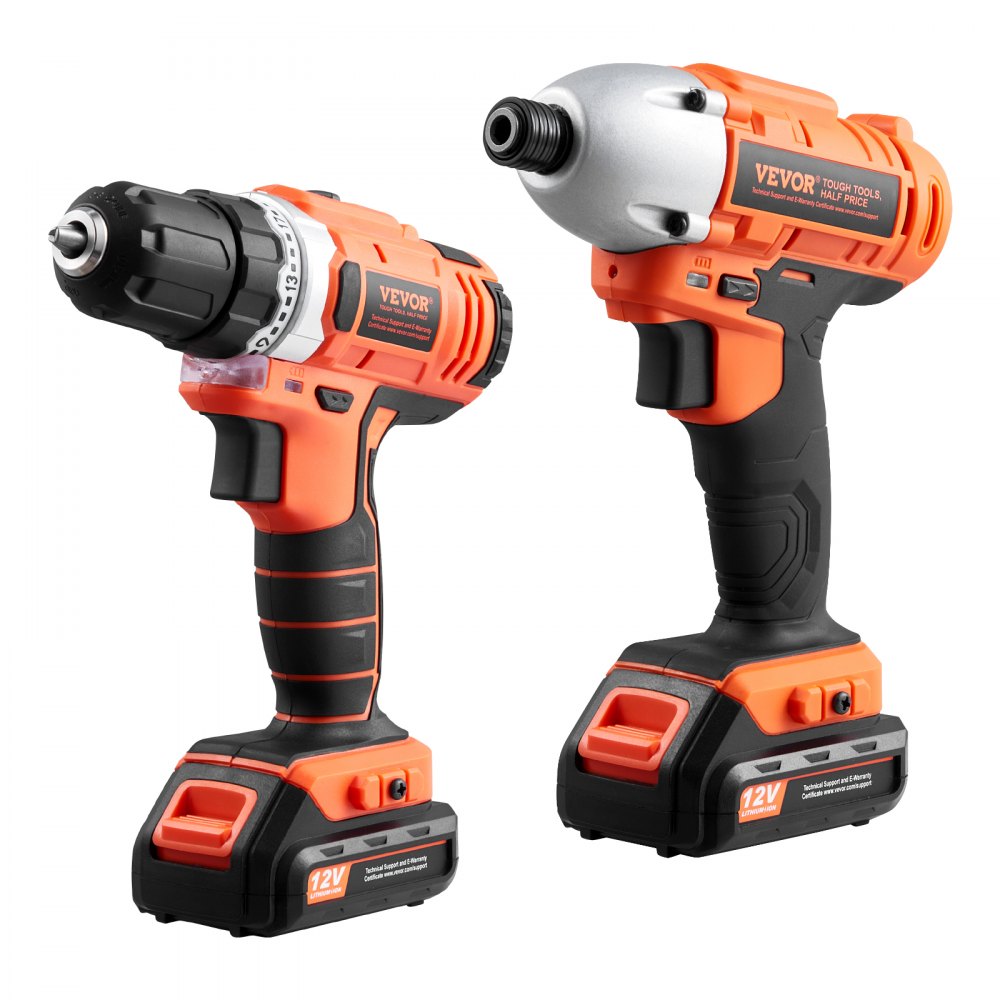 VEVOR Tool Combo Kit, 12V Max Cordless 2-Tool Combo Kit, with 3/8 in Drill, 1/4 in Impact Driver, Compact Cordless Power Tool Combo Kit with 2.0 Ah Batteries, Screws, One Charger, and One Cloth Bag