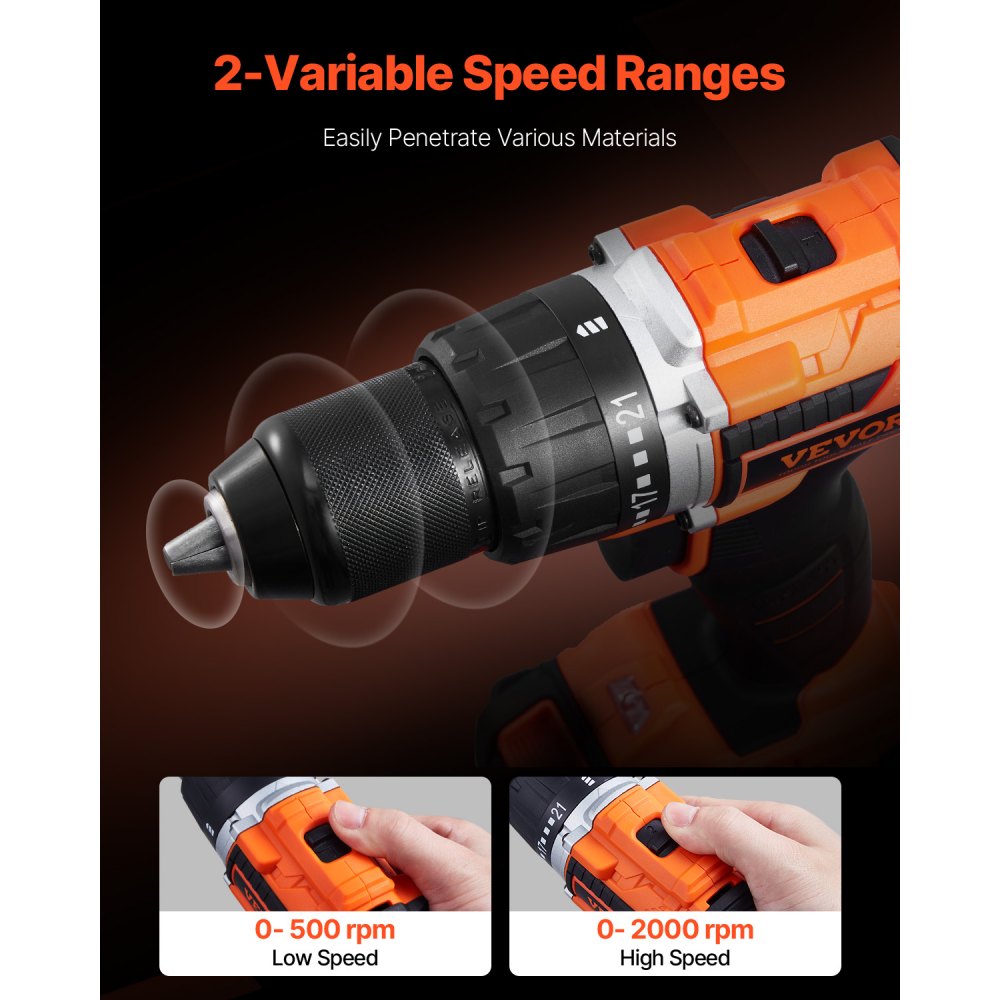 VEVOR Tool Combo Kit, 20V Max Cordless 2-Tool Combo Kit, with 1/2 in Drill, 1/4 in Impact Driver, Compact Cordless Power Tool Combo Kit with 2.0 Ah Batteries, Screws, One Charger and One Cloth Bag