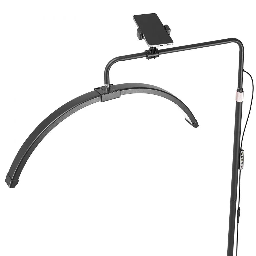 VEVOR Half Moon Light for Esthetician, 26 inch Dimmable LED Floor Lamp Lash Light for Eyelash Extensions, Arched Eyelash Lamp with Phone Holder, Remote Control, for Beauty, Skincare, Eyebrows, Tattoo