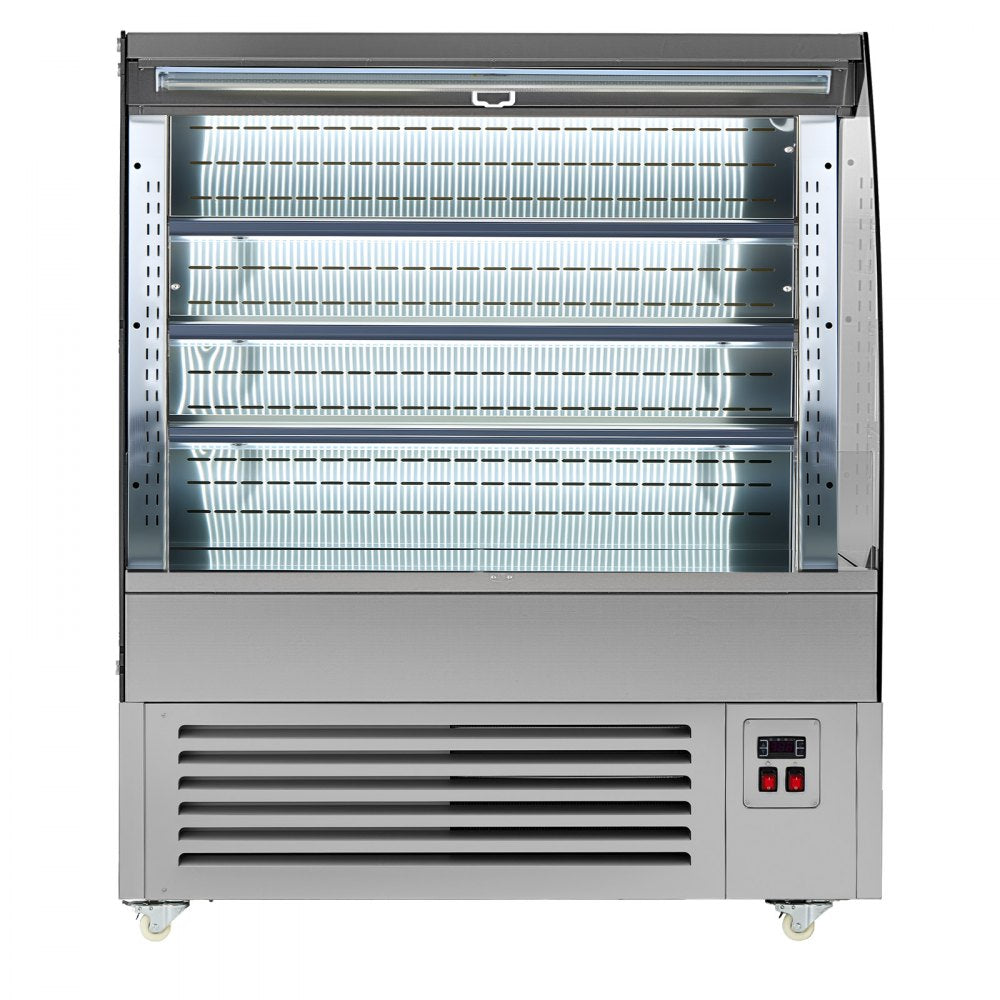 VEVOR Open Air Merchandiser, 7.5 cu. ft. 3-Tier Shelving Commercial Refrigerator, Grab and Go Fan Cooling Display Cooler, with LED Lighting, Night Curtain, Upright for Restaurants, Stores, Office