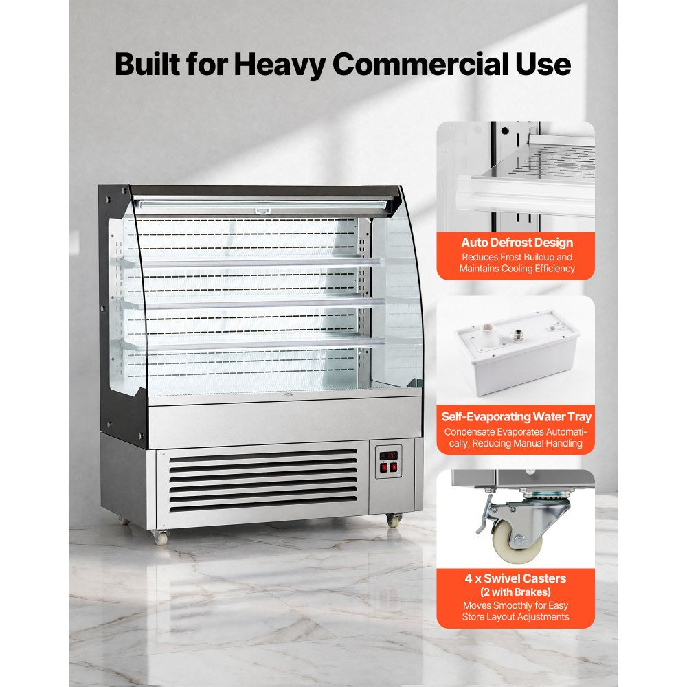 VEVOR Open Air Merchandiser, 7.5 cu. ft. 3-Tier Shelving Commercial Refrigerator, Grab and Go Fan Cooling Display Cooler, with LED Lighting, Night Curtain, Upright for Restaurants, Stores, Office